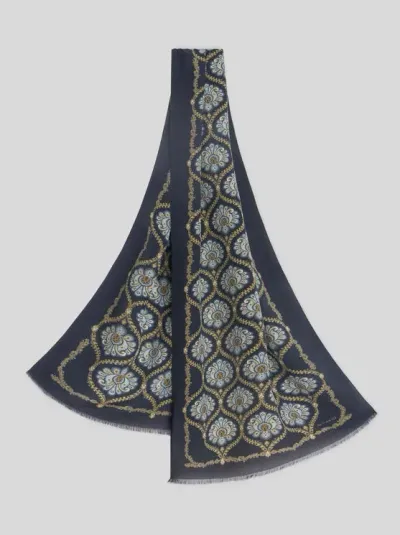 Etro Graphic-print Silk Scarf In Blue