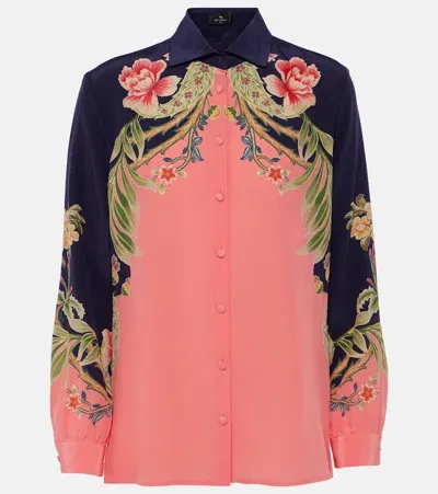 Etro Enchanted Floral Long-sleeve Silk Engineered Shirt In Pink