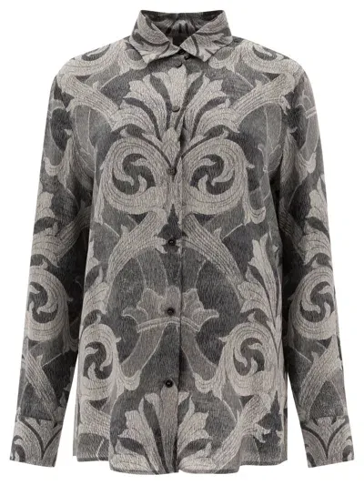 Etro Printed Silk Shirt Shirts In Grey