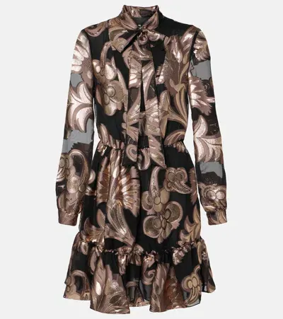 Etro Printed Tie-neck Minidress In Black