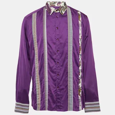 Pre-owned Etro Purple Cotton Paisley Printed Collar Button Front Shirt Xxxl