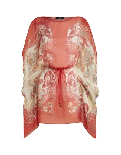 Etro Red Printed Silk Short Caftan