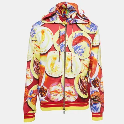 Pre-owned Etro Red Seafood Print Cotton Knit Hooded Jacket Xl