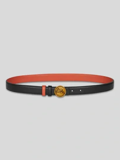 Etro Reversible Belt With Pegaso In Black