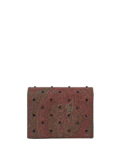 Etro Rhinestone Paisley Bi-fold Wallet In 褐色