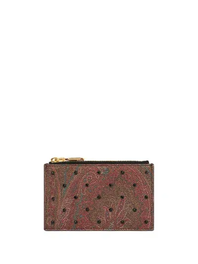 Etro Rhinestone Paisley Cardholder In Brown