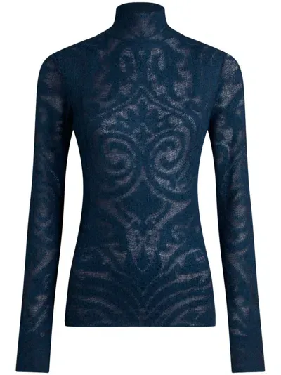 Etro Roll-neck Jacquard Jumper In Blue