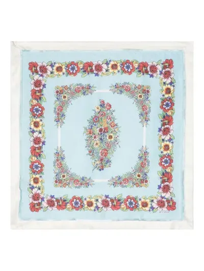 Etro Floral-print Silk Scarf In Blue