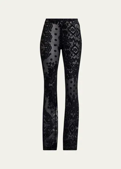 Etro Sheer Printed Velvet Trousers In Black