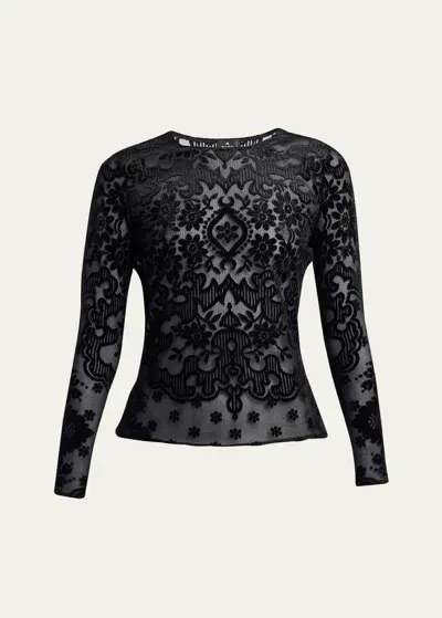 Etro Sheer Velvet Printed Top In Black