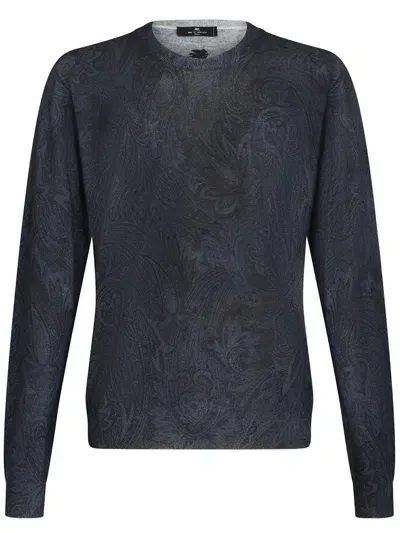 Etro Paisley-jacquard Fine-knit Jumper In Blue