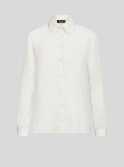 Etro Scallop-trim Crepe De Chine Shirt In White