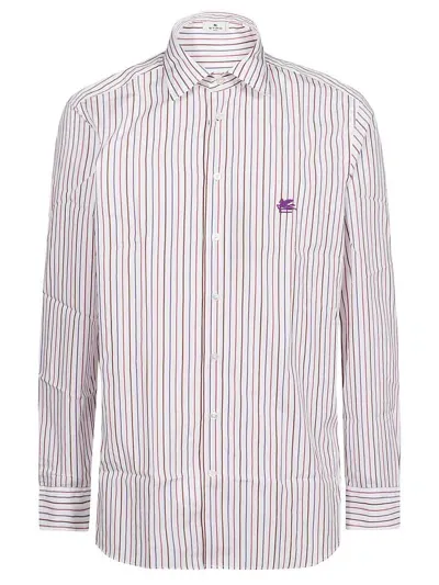 Etro Logo Embroidered Striped Shirt In White