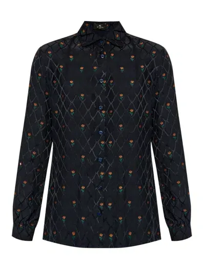 Etro Floral Diamond Grid Shirt In Blue