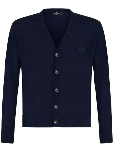 Etro Pegaso-embroidered V-neck Cardigan In Black