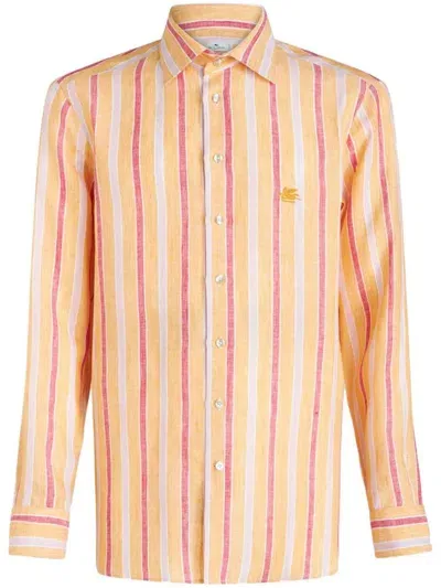 Etro Pegaso-embroidered Striped Shirt In Rigato