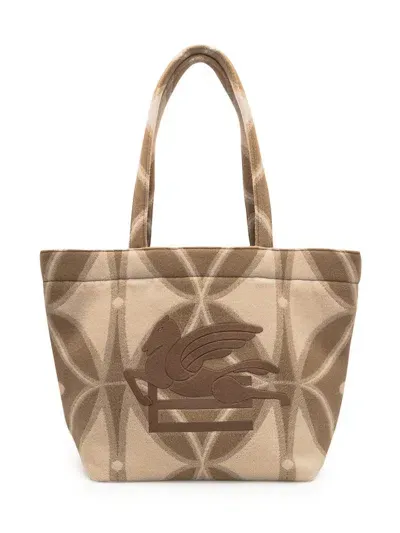 Etro Shopping Bag With Logo In Beige