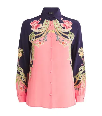 Etro Silk Floral Print Shirt In Red