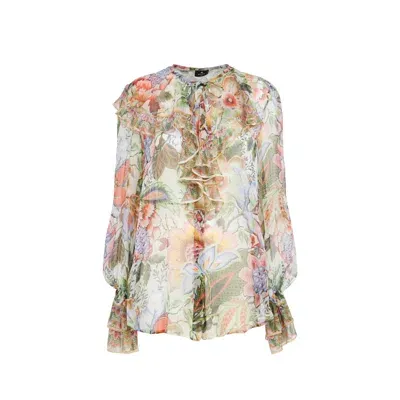 Etro Silk Printed Shirt In White