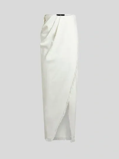 Etro Asymmetric Slub-texture Skirt In White