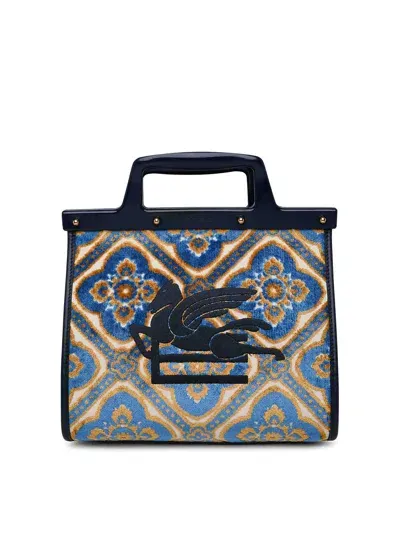 Etro Small Love Trotter Bag In Multicolor Jacquard Velvet In Blue