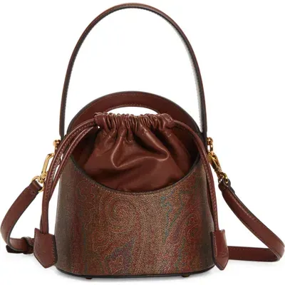 Etro Small Saturno Paisley-print Crossbody Bag In Braun