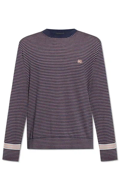 Etro Striped Logo Embroidered Jumper In Multi