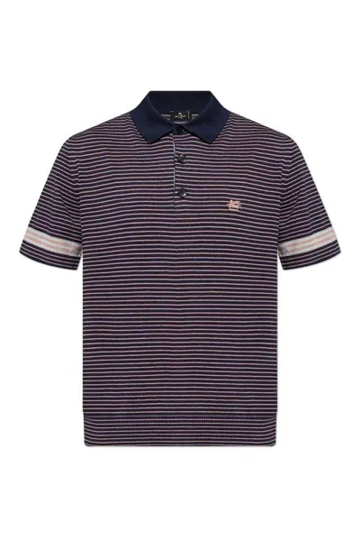 Etro Striped Logo Embroidered Polo Shirt In Multi