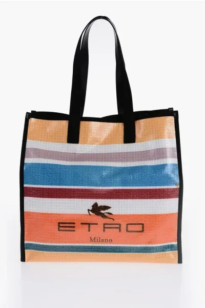 Etro Striped Logo Print Tote Bag In Multi