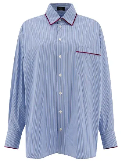 Etro Striped Poplin Shirt In Blue