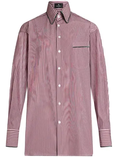 Etro Striped Poplin Shirt In Red