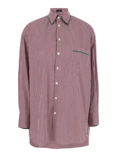 Etro Relaxed Fit Striped Poplin Shirt For Women In Burgundy