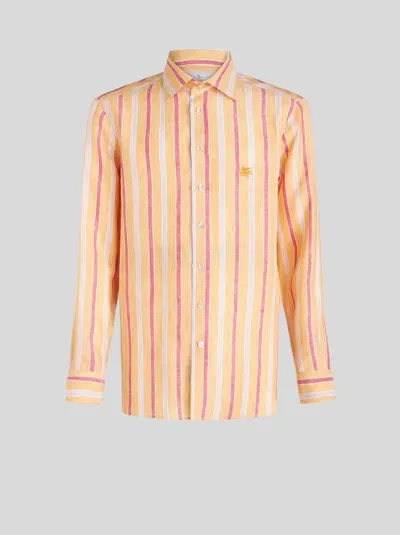 Etro Striped Shirt With Logo In Orange