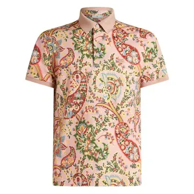 Etro Floral Paisley Print Polo Shirt In Nude & Neutrals