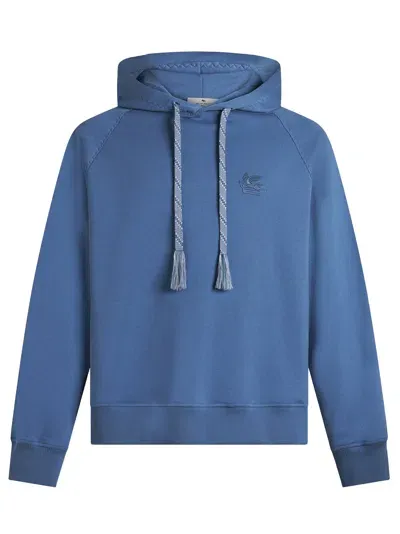 Etro Pegaso-embroidered Drawstring Hoodie In Blue