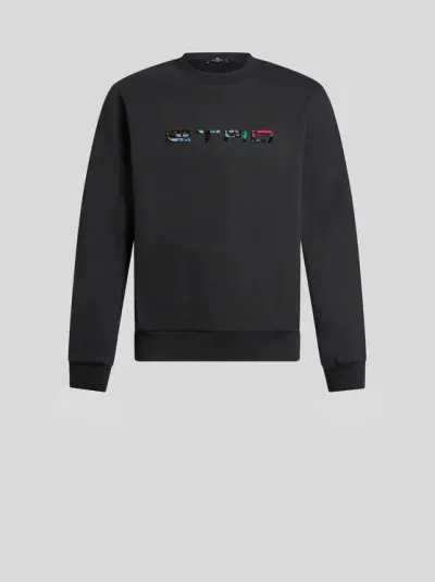 Etro Logo-embellished Crew-neck Sweatshirt In Black