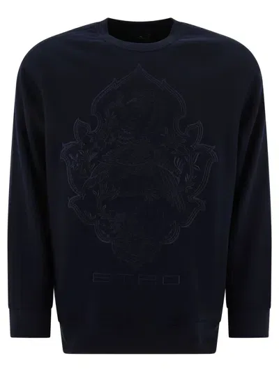 Etro Sweatshirt With Embroidered Logo In Blue