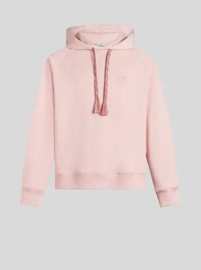 Etro Pegaso-embroidered Drawstring Hoodie In Pink