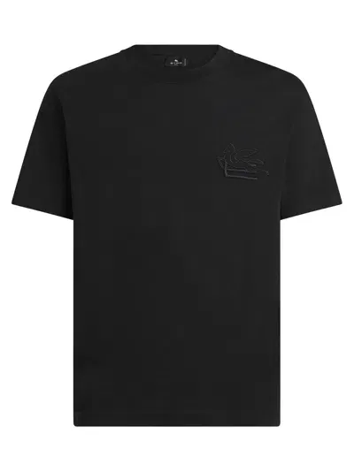 Etro Logo-embroidered Cotton T-shirt In Black