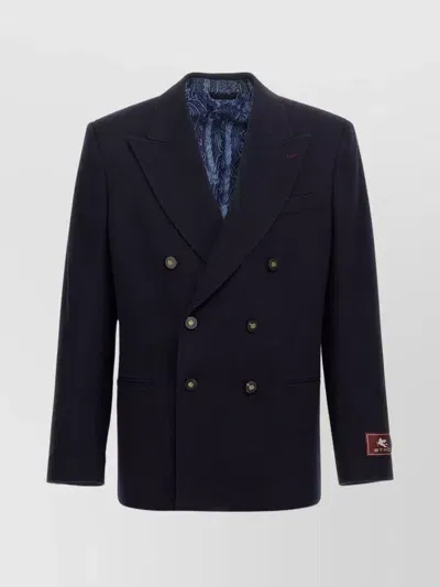 Etro Cashmere Double Breasted Blazer In Navy