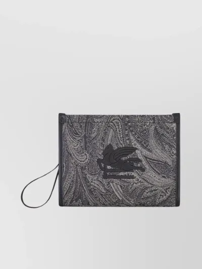 Etro Textured Paisley Medium Pouch With Detachable Strap In Blue