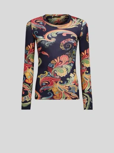 Etro Top Aus Woll-jersey Mit Print In Blue