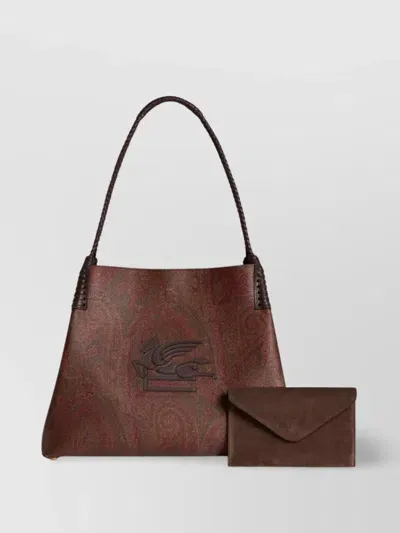 Etro Top Handle Shoulder Bag With Paisley Print In Brown