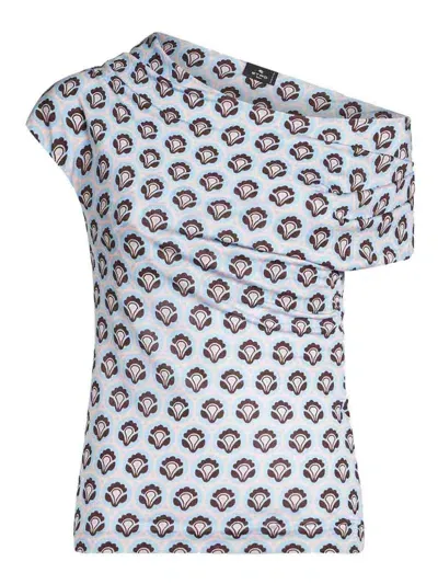 Etro Abstract-print Asymmetric Top In Azul