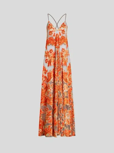 Etro Patterned-jacquard Gown In Orange