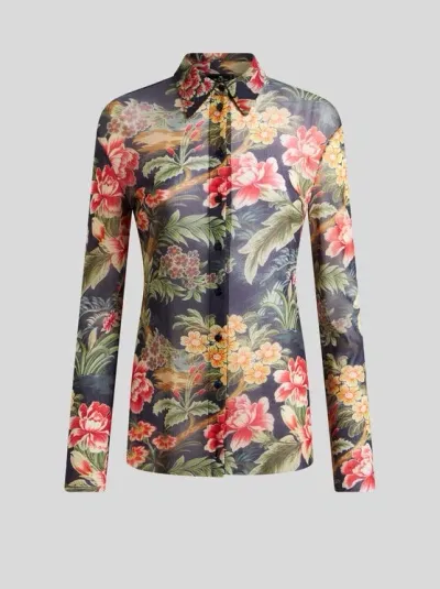 Etro Tulle Shirt With Print In Black