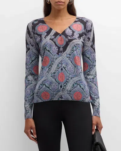 Etro V-neck Medallion Print Silk-cashmere Cardigan In Multicolor