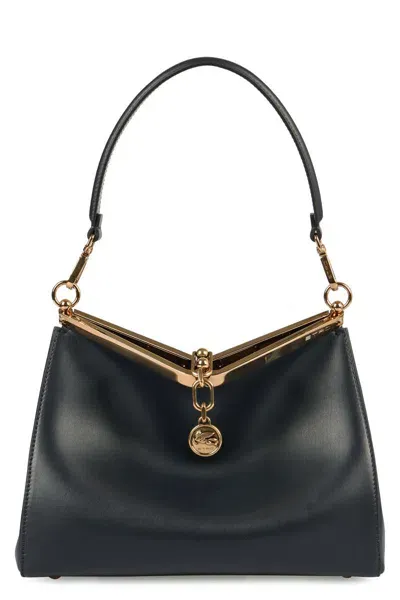 Etro Vela Media Leather Shoulder Bag In Black