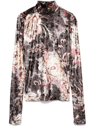 Etro Velvet Floral Top In Multicolour