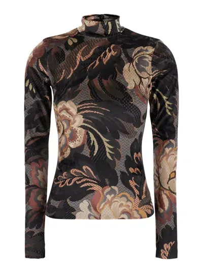 Etro Multicolor Long Sleeve Top With Jacquard Motif In Stretch Fabric Woman